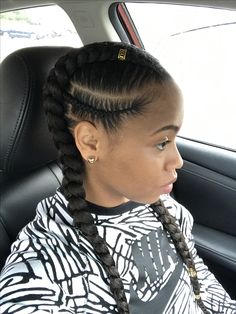 2 in 1 feed in French Braids Black Hair, 2 Feed In Braids, Two Braid Hairstyles, Natural Braided Hairstyles, Tan Skin Blonde Hair, French Braid Hairstyles, Kid Braid Styles, Feed In Braids Hairstyles, Feed In Braid