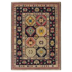 The source of the rug comes from the book Oriental Rugs Volume 1 Caucasian, Ian Bennett, Oriental Textile Press, Aberdeen 1993, nr.158 and Caucasian Carpets, E. Gans-Reudin, Thames and Hudson, Switzerland 1986, pg.68. This is a very popular Kazak design with the Memling ( Memlinc ) güls within octagons in a double vertical row rug from the late 19th century, Kazak region, Caucasus area. It is often difficult to distinguish between rugs woven in the Kazak, Karabakh, Genje, and Moghan districts. Rugs with rows of stepped and hooked rectangles within octagons (the so-called "Memling gül" named after the 15th-century Flemish artist Hans Memling, in some of whose paintings such rugs are depicted) are often attributed without clear evidence to Moghan. As well as in many other Caucasian areas, pi Hans Memling, Italian Painters, Caucasian Rug, Famous Art, Aberdeen, 15th Century, Rugs And Carpet, Rug Material, Hand Spun Wool