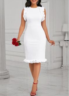 Color:White;Size:S;Size:M;Size:L;Size:XL;Size:XXL;Package Contents:1 X Dress;Occasion:Work;Style:Elegant; White Dress For Graduation Ceremony, White Dresses For Church, White Knee-length Dinner Dress, White Dress Classy Elegant Long, White Sleeveless Knee-length Dress For Party, White Dress Styles For Church, Modern White Knee-length Dress, Cute White Dresses Classy, White Graduation Outfit Ideas