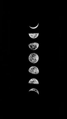 three phases of the moon in black and white