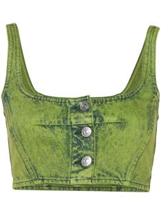 Cropped Cotton Crop Top With Button Closure, Sleeveless Cotton Crop Top With Button Closure, Trendy Sleeveless Crop Top With Button Closure, Acid Wash Cropped Crop Top, Spring Season Washed Cotton Crop Top, Trendy Acid Wash Crop Top, Trendy Acid Wash Crop Top For Spring, Fitted Acid Wash Crop Top For Spring, Trendy Acid Wash Crop Top For Summer