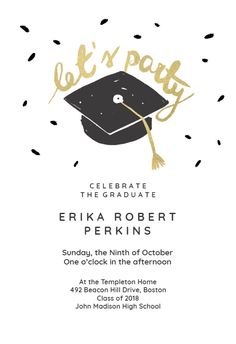 a black and white graduation party with confetti