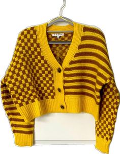 Retro Yellow Sweater For Fall, Casual Yellow Cotton Cardigan, Casual Yellow Cardigan For Day Out, Casual Yellow Fall Cardigan, Yellow Retro Cardigan For Spring, Retro Yellow Cardigan For Spring, Trendy Yellow Spring Cardigan, Sweaters Brown, Mustard Cardigan