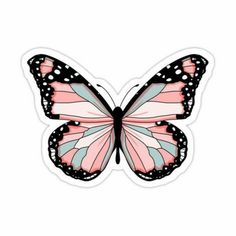 a pink and black butterfly sticker on a white background