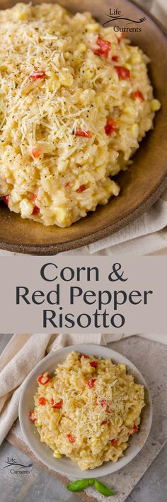 corn and red pepper risotto on a plate