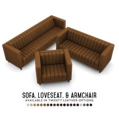 sofa loveseat and armchair available in twenty leather options for the living room