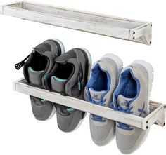 Wall Mounted White Wood Shoe Rack Storage Organizer, Hanging Footwear Holder for Closet, Mudroom, Entryway, Holds 4 Pairs-MyGift Closet Mudroom Entryway, Closet Mudroom, Organizing Shoes, Hanging Shoe Storage, Wooden Shoe Storage, Wall Mounted Shoe Rack, Shoe Rack Storage, Stackable Shelves, Wood Shoe Rack