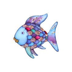 a blue and purple fish with lots of sparkles on it's body,