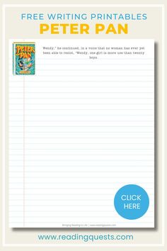 Book cover with text overlay "A Quick Book Summary" to promote Peter Pan. Peter Pan Printables, Peter Pan Book, Make Reading Fun, Peter And Wendy, Story Starters, Printable Books