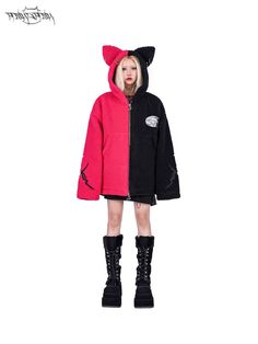 Taobao Brands, Cat Ear, Cotton Jacket, Cat Ears, Pink Black, Length Sleeve, Black Pink, Sleeve Length, Moon