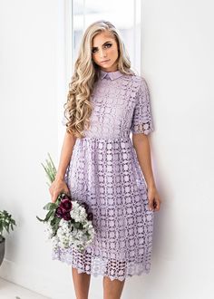 Lavender Romantic Collared Lace Dress-Jessakae, new arrivals, blonde, hair, beauty, makeup, lilac, cute, womens fashion, womens style, summer fashion, lace, dress, pretty, collar, details Womens Style Summer, Collar Details, Cute Womens, Geometric Lace, Dress Pretty, Dreamy Dress, Style Summer