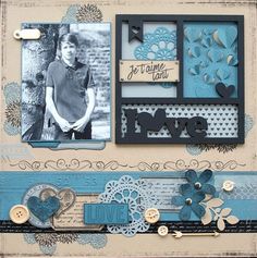 a scrapbook page with blue and white paper