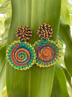 "Iraca/Raffia Palm Earrings 3\" long - Iraca straw earrings Raffia earrings Iraca palm earrings - ⭐️Shipping: DHL : * USA, Central & North America: 2-3 Business Days * Rest of The World: 4-6 Business Days - These earrings are 100% Handmade using iraca Palm" Handmade Colorful Earrings For Beach, Traditional Orange Earrings For Beach, Vibrant Green Earrings For Beach, Handmade Multicolor Earrings For Vacation, Vibrant Yellow Earrings For Beach, Vibrant Yellow Beach Earrings, Multicolor Woven Beach Earrings, Multicolor Woven Earrings For Beach, Beach Multicolor Woven Earrings