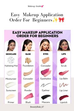 Makeup,Makeup look,Makeup Guide For Beginner✨ #makeupoftheday #makeuptutorial #makeupideas #beginning Makeup Shopping List For Beginners, Basic Makeup Tools For Beginners, Makeup Prep Steps, Makeup List To Buy, Makeup List For Beginners, Makeup Items For Beginners, Makeup Learning, Makeup Application Order