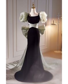 Get 10% off now! Buy unique black mermaid long prom dress with bubble sleeves big bow at cheap price online. Free stable shipping and pro custom service since 2009. Black Mermaid Prom Dress, Sleeve Prom Dress, Pink Ball Gown, Black Evening Gown, Velvet Prom Dress, Black Mermaid, Elegant Attire, Backless Prom Dresses, Dresses 2023