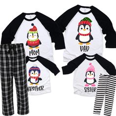 Penguin Pajamas Welcome to Shop Tee Shirts 4 U! Listing is sold as a set (1 shirt and 1 pair of pants) HOW TO ORDER 1. Choose your Shirt size. 2. Choose your Pant size. 6 Month - 5/6 Pants will be black and white stripped. Youth and Adults will be Plaid. All shirt styles, colors, fabric content, and measurements are in the pictures. Since all shirts are made to order I do not accept returns or exchanges. If there is a problem with your shirt please message me. Thanks for stopping by:) Stephanie Matching Pajamas Family, Pajamas Plaid, Christmas Pajamas Matching, Penguin Pajamas, Watermelon Shirt, Pants Custom, Pajamas Matching, Pajamas Christmas, Matching Christmas Shirts