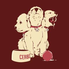 two dogs sitting next to each other with an apple in front of them and the words cerbe on it