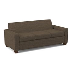 a brown couch sitting on top of a white floor