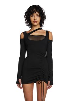 Poster Grl Asymmetrical Mesh Bust Ruched Long Sleeve Mini Dress Long Sleeve Mini Dress For Costume Party, Stretch Dress For Costume Party, Stretch Mini Length Costume Party Dresses, Vegas Club Outfits, Club Outfit Night, Anarchy Symbol, Rare Clothing, Exquisite Corpse, Edgy Dress