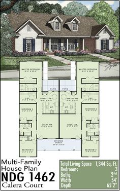 two story house plan with 3 bedroom and 2 bathrooms on each floor, in the middle of