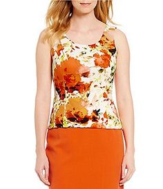 Kasper Floral Printed Scuba Crepe Top Fitted Tops For Spring Day Out, Spring Stretch Blouse, Spring Floral Print Fitted Top, Fitted Floral Print Top For Spring, Fitted Tops For Workwear In Spring, Fitted Floral Print Tops For Work, Tops And Blouses, Crepe Top, Women's Shirts