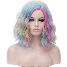 Colorful Wig Costume Ideas, Wigs Rainbow, Thick Wig, Aquarius Images, Bob Fashion, Curly Women, Bob Wavy, Colorful Wig, Pink Purple Ombre