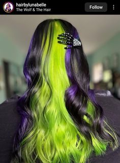 Halloween Color Hair, Beetlejuice Hair Color, Beetle Juice Hair, Half Green Hair, Spooky Hair Color, Beetlejuice Hair, Fun Haircolor, Halloween Hair Color Ideas