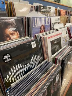 many records are on display in the store