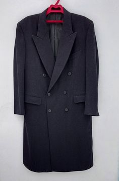 Vintage Men CHRISTIAN DIOR MONSIEUR Black Gray 100% Wool Overcoat Sz 56 IT Luxury Black Pea Coat With Notch Lapel, Black Winter Sport Coat For Semi-formal Occasions, Classic Black Pea Coat For Formal Occasions, Black Tailored Pea Coat For Formal Occasions, Tailored Black Pea Coat For Formal Occasions, Fitted Black Wool Coat For Formal Wear, Fitted Black Wool Coat For Formal Occasions, Formal Black Wool Coat With Lapel Collar, Formal Long Black Peacoat