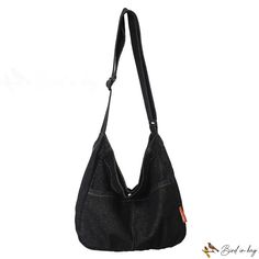 Bird in Bag - Cowboy canvas bag female new casual canvas crossbody bag simple shoulder tote bag Trendy Canvas Crossbody Hobo Bag, Black Canvas Crossbody Hobo Bag, Large Capacity Cotton Crossbody Shoulder Bag, Trendy Cotton Crossbody Shoulder Bag, Trendy Black Canvas Hobo Bag, Casual Black Cotton Hobo Bag, Large Capacity Cotton Canvas Crossbody Bag, Black Cotton Shoulder Satchel, Black Cotton Crossbody Bag