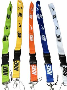 This set of two Nike lanyards is perfect for any fan of the brand. The classic design features the Nike logo and is available in black, making it a great accessory for men. These high-quality keychains are made from polyester and were manufactured in China. Each lanyard measures approximately 22 inches in length and can be used to hold keys, IDs, and other small items. Choose any two lanyards from this set to add some style to your daily routine. Nike Lanyards, Nike Lanyard, The Black Keys, Sneaker Brands, Small Items, Nike Logo, Daily Routine, Key Chain, Lanyard