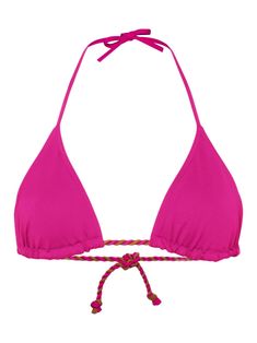 fuchsia pink/olive brown stretch-design braided straps triangle cup halterneck tie fastening rear tie fastening square open back elasticated underband unlined Be mindful to try on swimwear over your own garments. Pink Triangle Top Swimwear With Straps, Pink Strappy Tie-back Swimwear, Pink Triangle Halter Top With Adjustable Straps, Pink Triangle Halter Top With Tie Back, Beachwear Swimwear With Braided Straps For Poolside, Pink Adjustable Strappy Swimwear, Pink Halter Neck Top With Adjustable Straps, Beachwear Swimwear With Braided Straps For Vacation, Summer Beachwear Swimwear With Braided Straps