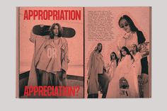 an open book with images of women and skateboards on the cover, which reads appreciation?