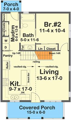 the floor plan for a two bedroom house with an attached bathroom and living room area