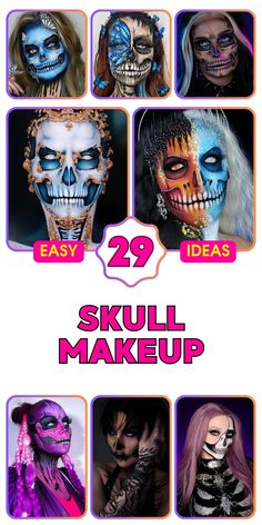 Master the art of skull makeup with our step-by-step tutorial, perfect for creating a spooky yet pretty look for Halloween. This guide includes easy-to-follow instructions for half-face skull designs and sugar skull makeup. Suitable for women and guys, this tutorial uses black and white colors to create a striking and aesthetic face for any costume party. Face Skull Makeup, Half Face Skull Makeup, Sugar Skull Makeup Pretty, Skull Makeup Easy, Glitter Skull Makeup, Pretty Skeleton Makeup, Skull Makeup Ideas, Candy Skull Makeup, Skeleton Face Makeup