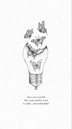 a drawing of a light bulb with butterflies flying out of it