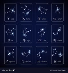 zodiac signs and their names on a dark background