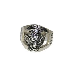 "Amazing Custom Sterling Silver Navy Ring made in our Veteran owned custom jewelry business. Approx. 3/4\" Tall on Ring Face - Exceptional Sterling Silver Marine Corps Rings Designed by a USMC Veteran Limited Lifetime warranty Designed by US Veteran Made in the USA Each Ring is custom made to each order received, please allow 3-5 weeks for delivery. No design changes to this ring design, if you would like changes to the design, please contact us at 1-800-876-8028 These rings are solid, not hollo Silver Symbolic Ring For Formal Occasions, Symbolic Silver Rings For Formal Occasions, Symbolic Silver Engraved Ring For Formal Occasions, Classic White Gold Skull Ring In Sterling Silver, Formal Silver Skull Ring With Polished Finish, Classic White Gold Sterling Silver Skull Ring, Silver Skull Ring With Polished Finish For Formal Occasions, Formal White Gold Skull Ring In Sterling Silver, Symbolic Silver Open Ring