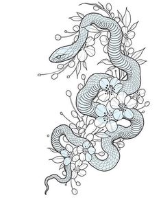 a snake and flowers tattoo design