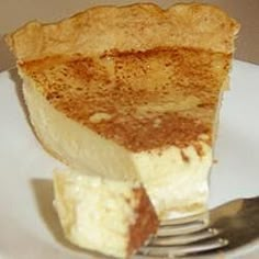 a piece of pie on a plate with a fork