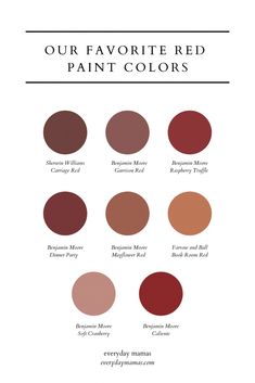 the color chart for our favorite red paint colors, including brown, beige, and burgundy