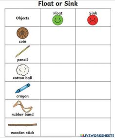 a printable worksheet for kids to learn how to use the word float or sink