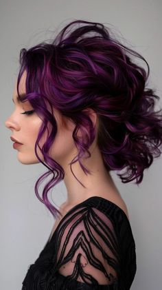 40 Prettiest Purple Hair Color Ideas To Make Your Hair Pop Fall Hair Color Ideas Vivids, Dark Hair Vivids, Fashion Colour Hair Ideas, Wicca Hairstyles, Lavender Ombre Hair Brown, Vivid Color On Curly Hair, Rare Hair Colors Natural, Pink Purple Peekaboo Hair, Dark Fashion Colors Hair