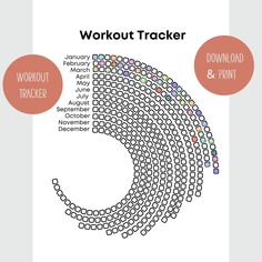 the workout tracker is shown with circles and dots on it, along with words that read'workout tracker & print '