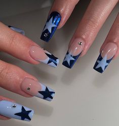 40+ Stunning Blue Nail Designs: Fashionable Ideas for Every Season and Skill Level - DIY Morning Dark Blue Nails, Punk Nails, Blue Acrylic Nails, Grunge Nails, Girly Acrylic Nails, Classy Acrylic Nails, Blue Nail Designs, Blue Nail, Funky Nails