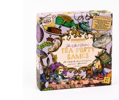 the tea party games box is shown on a white background with an image of people and animals around it