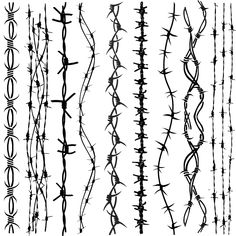 various barbed wire designs on white background