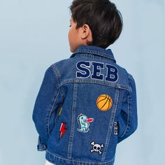 Choose 10 patches - letters or icons - and we'll create a one-of-a-kind jacket just for you and your kiddo. Is the name you would like more than 6 letters? Feel free to email our team to add extra letters or if you have any questions! info@littlechickenkids.com Design A Custom Jacket With Our Signature Patches! Discover the perfect blend of style and individuality with our kids denim jackets adorned with our signature patches. As connoisseurs in creating jean jackets with patches, our mission is Customizable Blue Denim Jacket, Customizable Blue Denim Jacket With Long Sleeves, Casual Customizable Blue Outerwear, Playful Blue Denim Jacket With Pockets, Kids Jeans Jacket, Jean Jacket Patches, Kids Denim Jacket, Custom Denim Jacket, Denim Jacket Patches