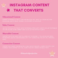 a pink poster with the words instagramm content that converts