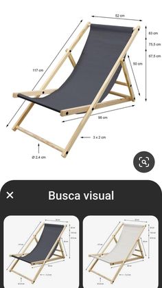 an image of a wooden lounge chair with measurements